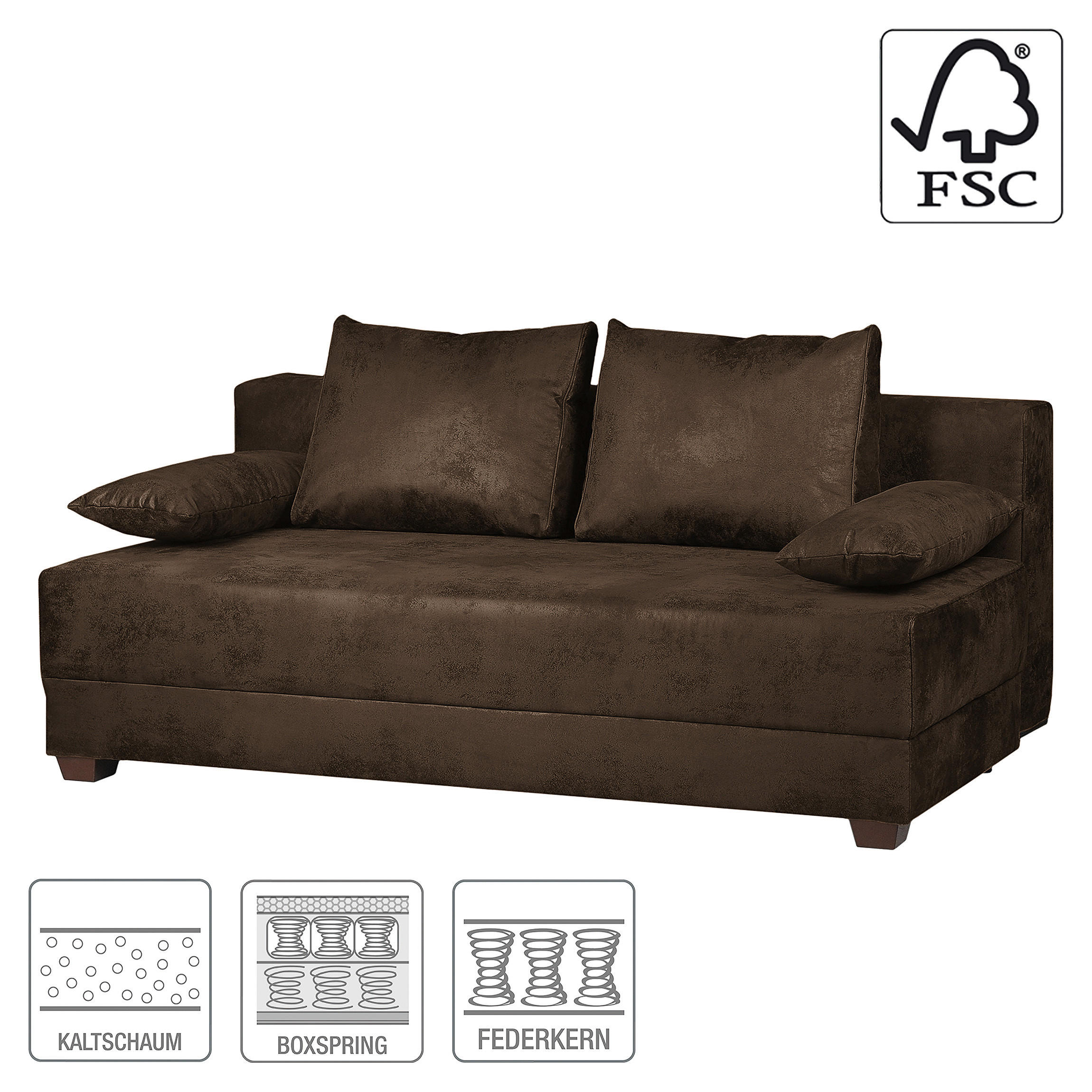 Thumbnail - Mid.you Schlafsofa, Dunkelbraun, Textil, Buche, 2-Sitzer, Füllung: Schaumstoffflocken,Schaumstoffflocken, 202x85x110 cm,...