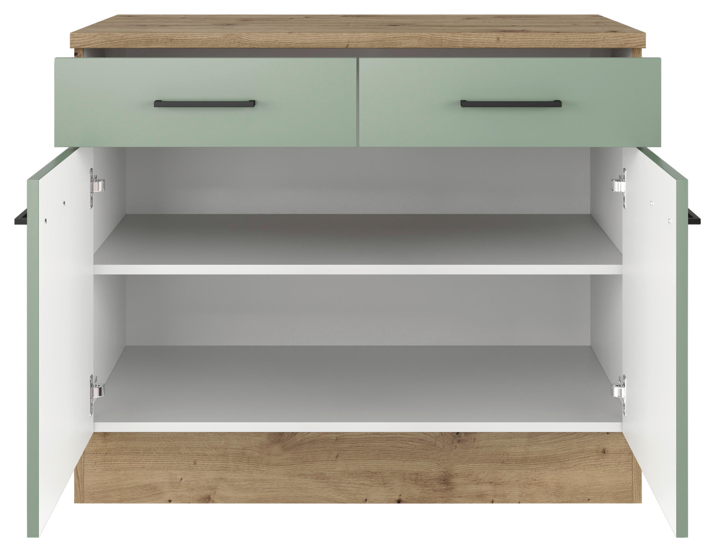 KÜCHENUNTERSCHRANK 100/85/57 cm in Grün, Eiche Artisan - Schwarz/Eiche Artisan, KONVENTIONELL, Holzwerkstoff/Metall (100/85/57cm) - FlexWell