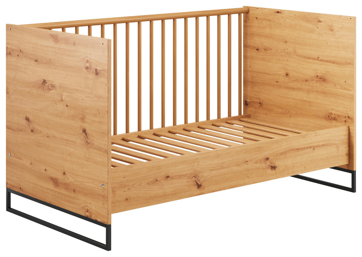 GITTERBETT Yunai  144,6/78/83,5 cm   - Eichefarben/Anthrazit, Trend, Holzwerkstoff/Metall (144,6/78/83,5cm) - My Baby Lou
