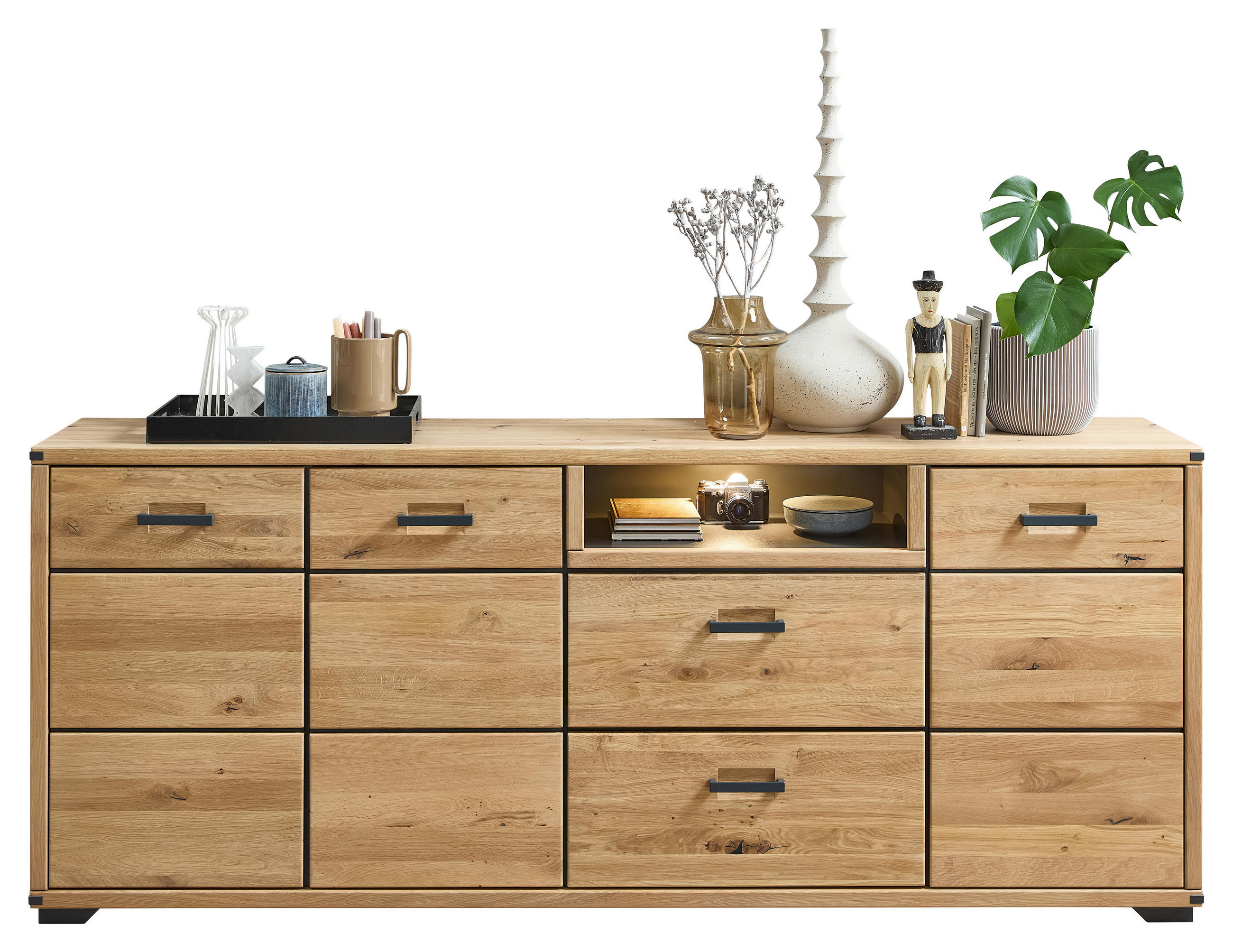 SIDEBOARD Baku  in 219/90/43 cm  - Graphitfarben/Eiche Artisan, Design, Holzwerkstoff/Metall (219/90/43cm) - Livetastic