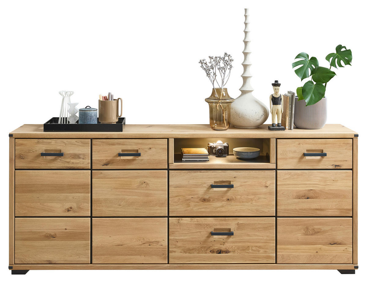 SIDEBOARD Baku  in 219/90/43 cm  - Graphitfarben/Eiche Artisan, Design, Holzwerkstoff/Metall (219/90/43cm) - Livetastic