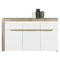KOMODA, barve hrasta, bela, visoki sijaj  - srebrne barve/barve hrasta, Basics, les (152/89/39cm) - Hom`in