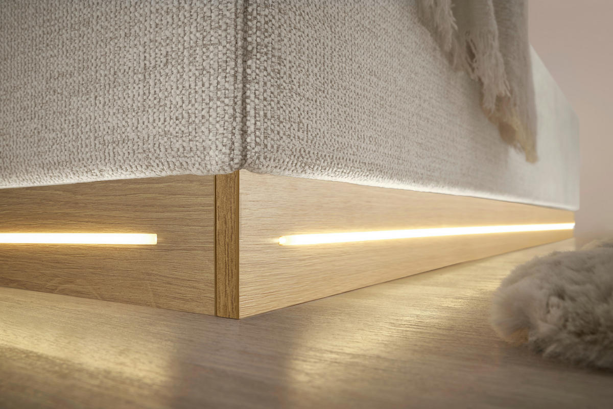 POLSTERBETT 180/200 cm,  in Beige, Beleuchtung, Bettkasten, Lattenroste,  - Eichefarben/Beige, KONVENTIONELL, Holz/Holzwerkstoff (180/200cm) - SetOne by Musterring