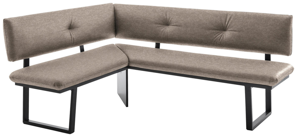 ECKBANK in Metall, Textil Schwarz, Hellbraun  - Hellbraun/Schwarz, Modern, Textil/Metall (140/180cm) - Cantus