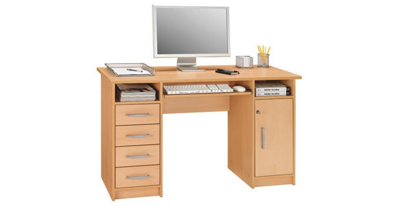 COMPUTERTISCH - Buchefarben/Alufarben, KONVENTIONELL, Holzwerkstoff/Kunststoff (126/75/55cm) - Cantus