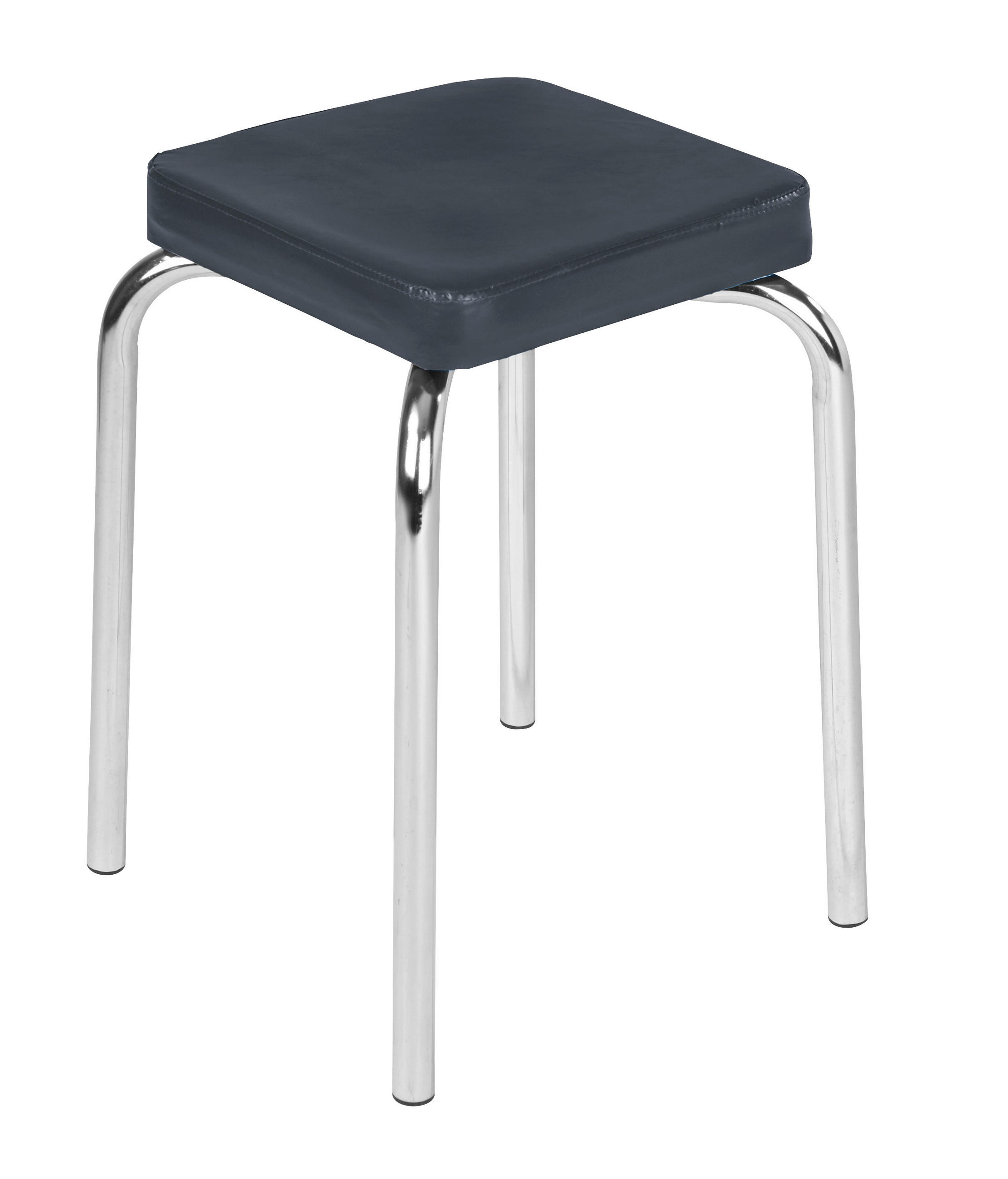 Stapelhocker Pik Metall Chrom/ Lederlook Schwarz H: 49 cm