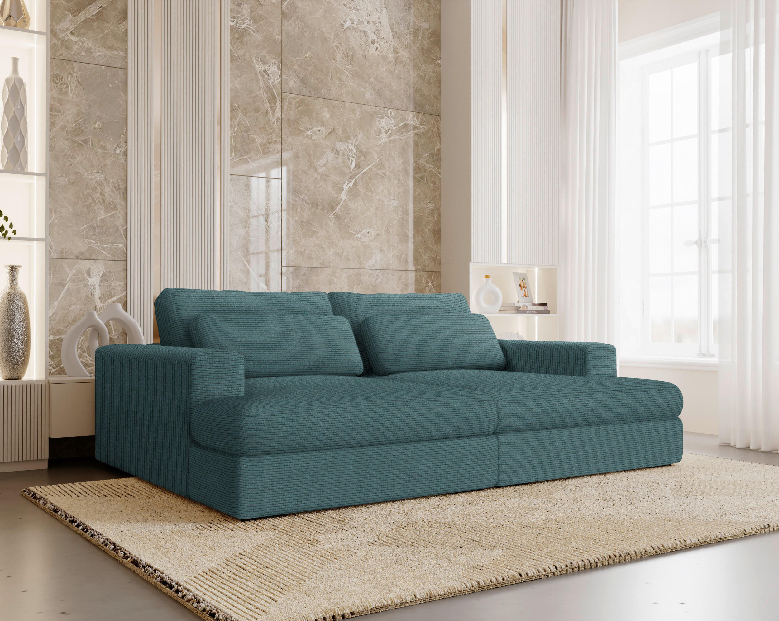BIGSOFA in Cord Salbeigrün  - Salbeigrün/Schwarz, Design, Textil (223/80/158cm) - Lomoco