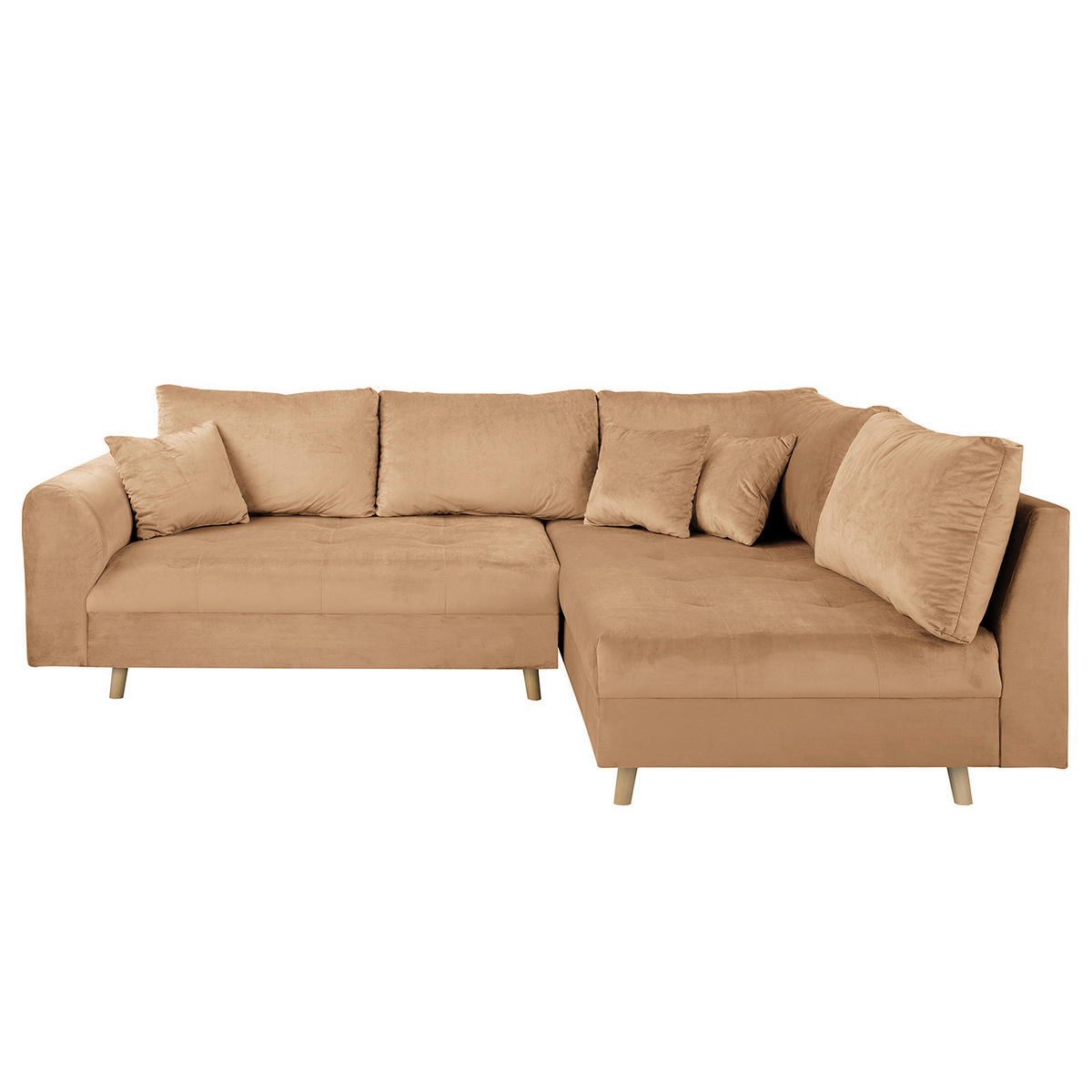 ECKSOFA inkl. Hocker Ariella Hellbraun Samt Rückenkissen, Hocker  - Hellbraun/Naturfarben, Design, Holz/Textil (231/161cm) - Livetastic
