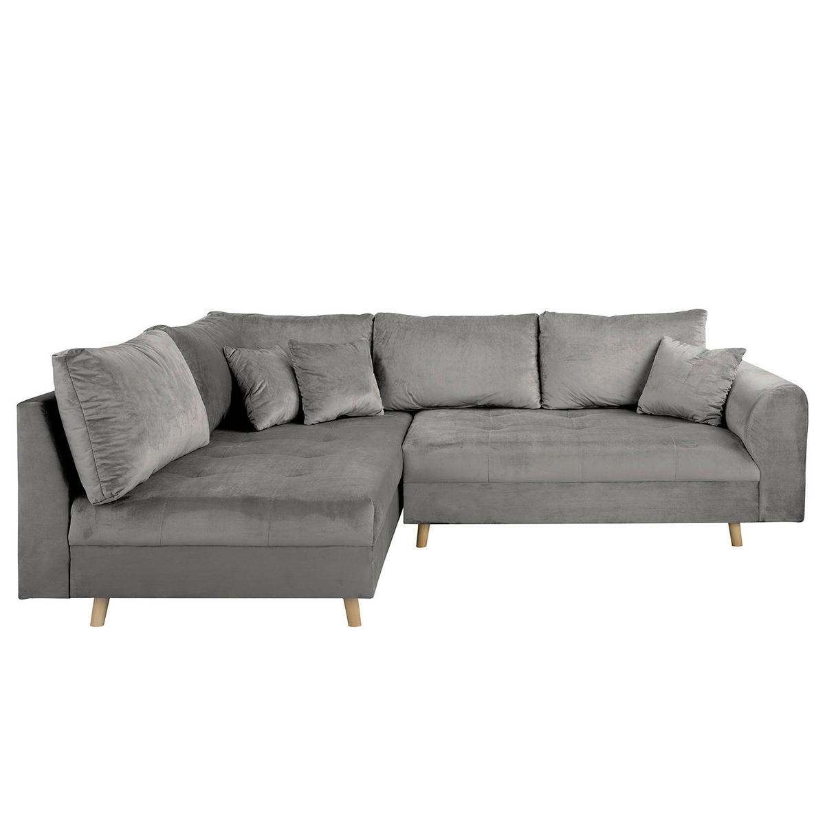 ECKSOFA inkl. Hocker Ariella Grau Samt Rückenkissen, Hocker  - Naturfarben/Grau, Design, Holz/Textil (231/161cm) - Livetastic