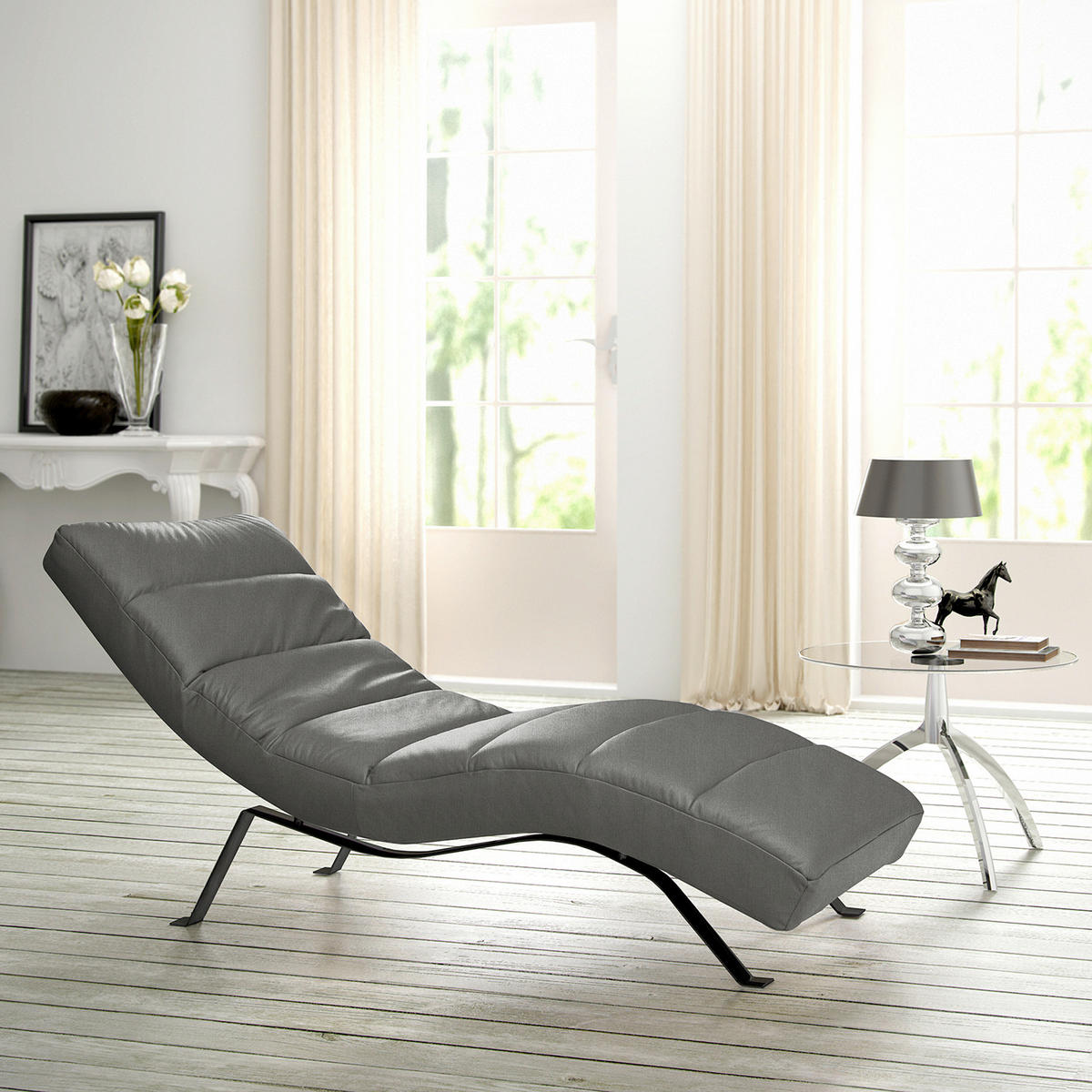 RELAXLIEGE Echtleder Anthrazit  - Anthrazit/Schwarz, Design, Leder/Metall (65/65-95/171cm) - Livetastic