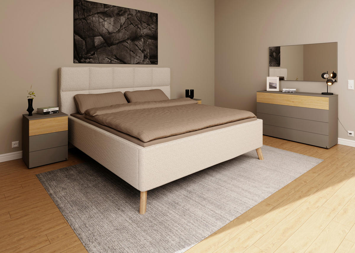 POLSTERBETT Bettkasten, motorische Verstellbarkeit, Fernbedienung, Lattenroste, Matratzen 180/200 cm  in Creme  - Creme/Schwarz, KONVENTIONELL, Holz/Textil (180/200cm) - Musterring
