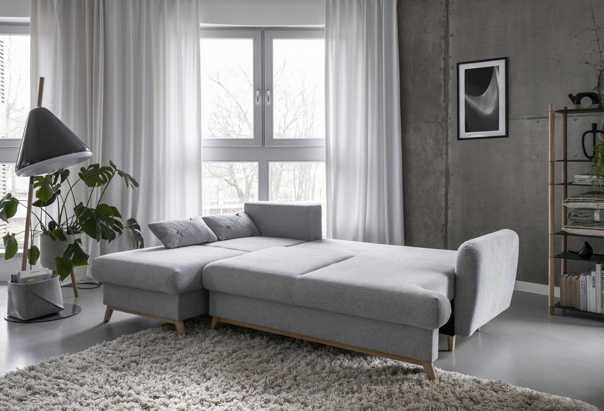 KUTNA GARNITURA tekstil  svijetlo siva   - prirodne boje/svijetlo siva, tekstil/drvo (157/235cm) - MID.YOU