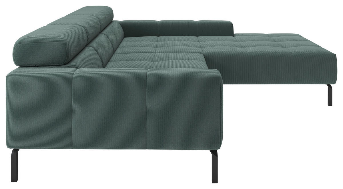 ECKSOFA Grün Feincord Rücken echt, Kopfteilverstellung, Sitztiefenverstellung  - Schwarz/Grün, KONVENTIONELL, Textil/Metall (293/226cm) - Hom`in