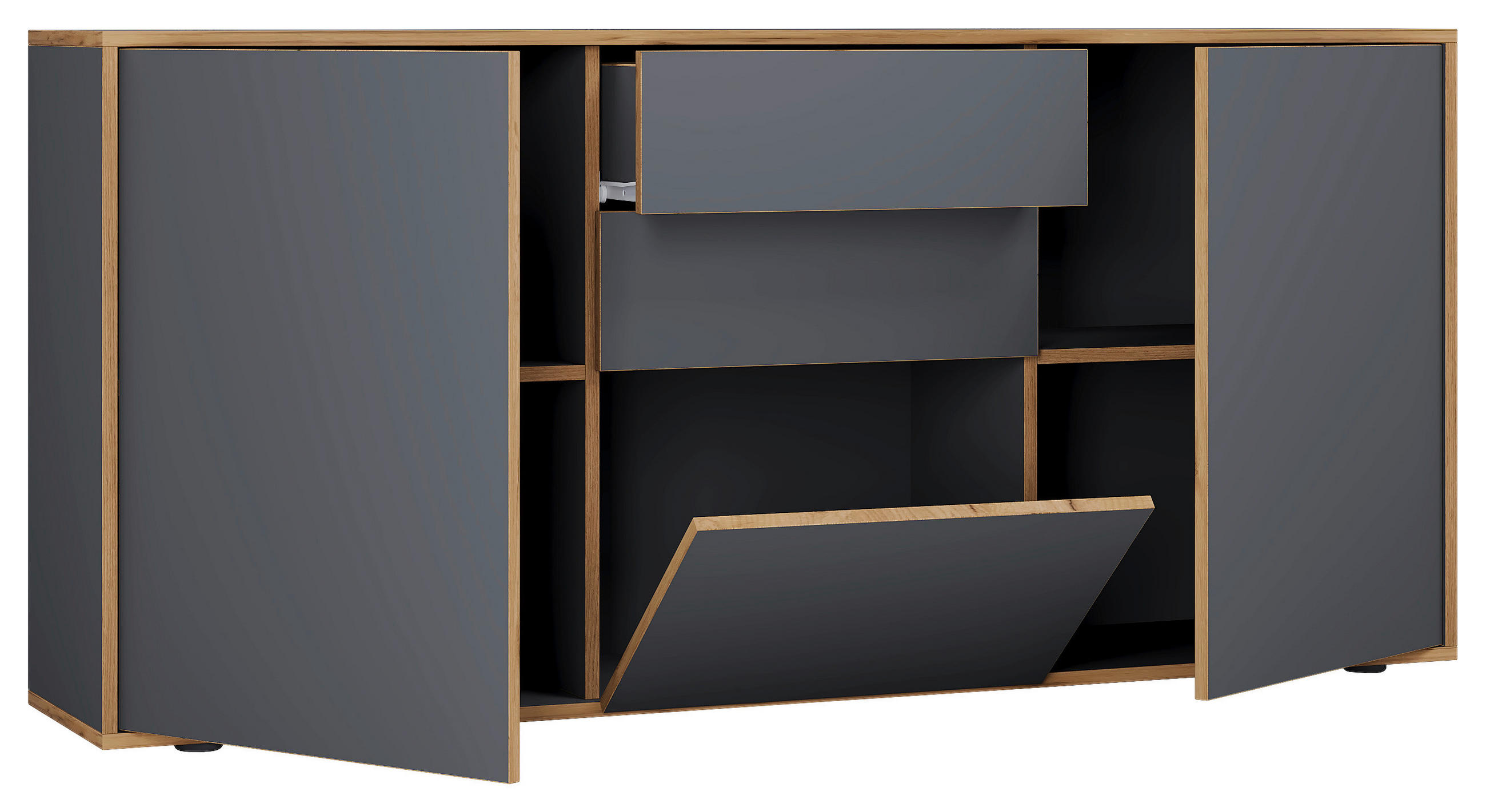 BYRÅ 160/74/33 cm  - honungsek/svart, Design, trämaterial/plast (160/74/33cm) - MID.YOU