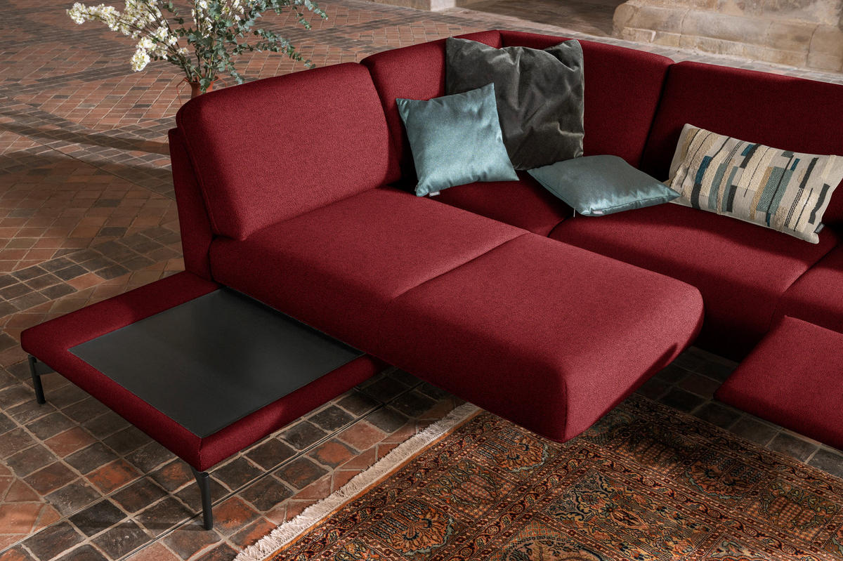 ECKSOFA in Flachgewebe, Struktur Rot  230/254 cm  - Anthrazit/Rot, Design, Textil/Metall (230/254cm) - Johann Jakob