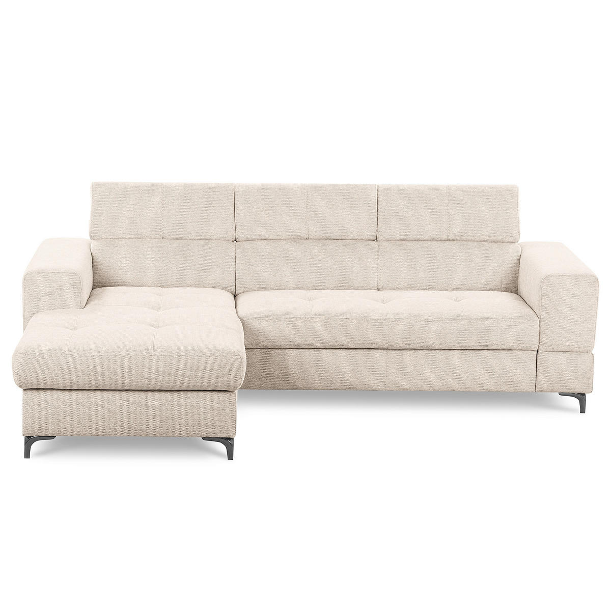 ECKSOFA TORINO Beige Chenille Bettkasten, Kopfteilverstellung  - Beige/Schwarzchrom, Design, Textil/Metall (173/247cm) - Livetastic