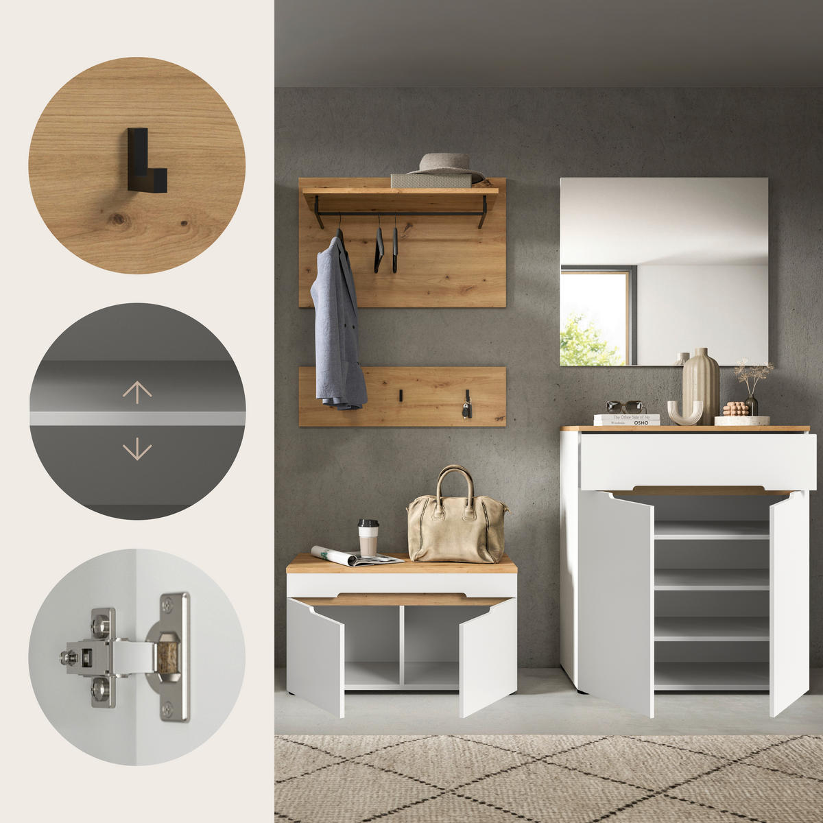 GARDEROBE 4-teilig  in 175/190/37 cm  - Weiß/Eiche Artisan, Design, Holzwerkstoff (175/190/37cm) - MID.YOU
