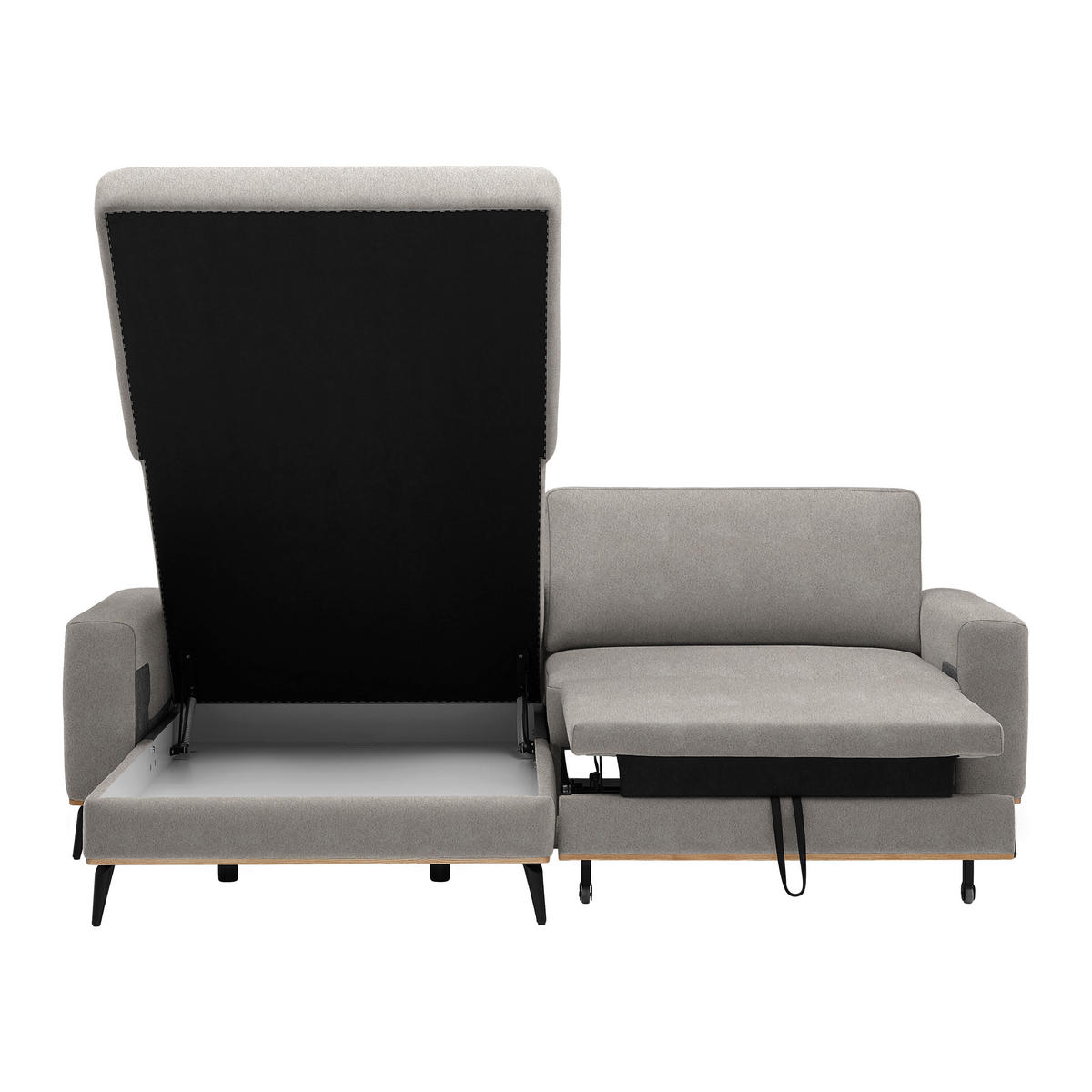ECKSOFA in Lederlook, Mikrofaser Silberfarben  - Silberfarben/Schwarz, Konventionell, Holz/Textil (167/234cm) - MID.YOU