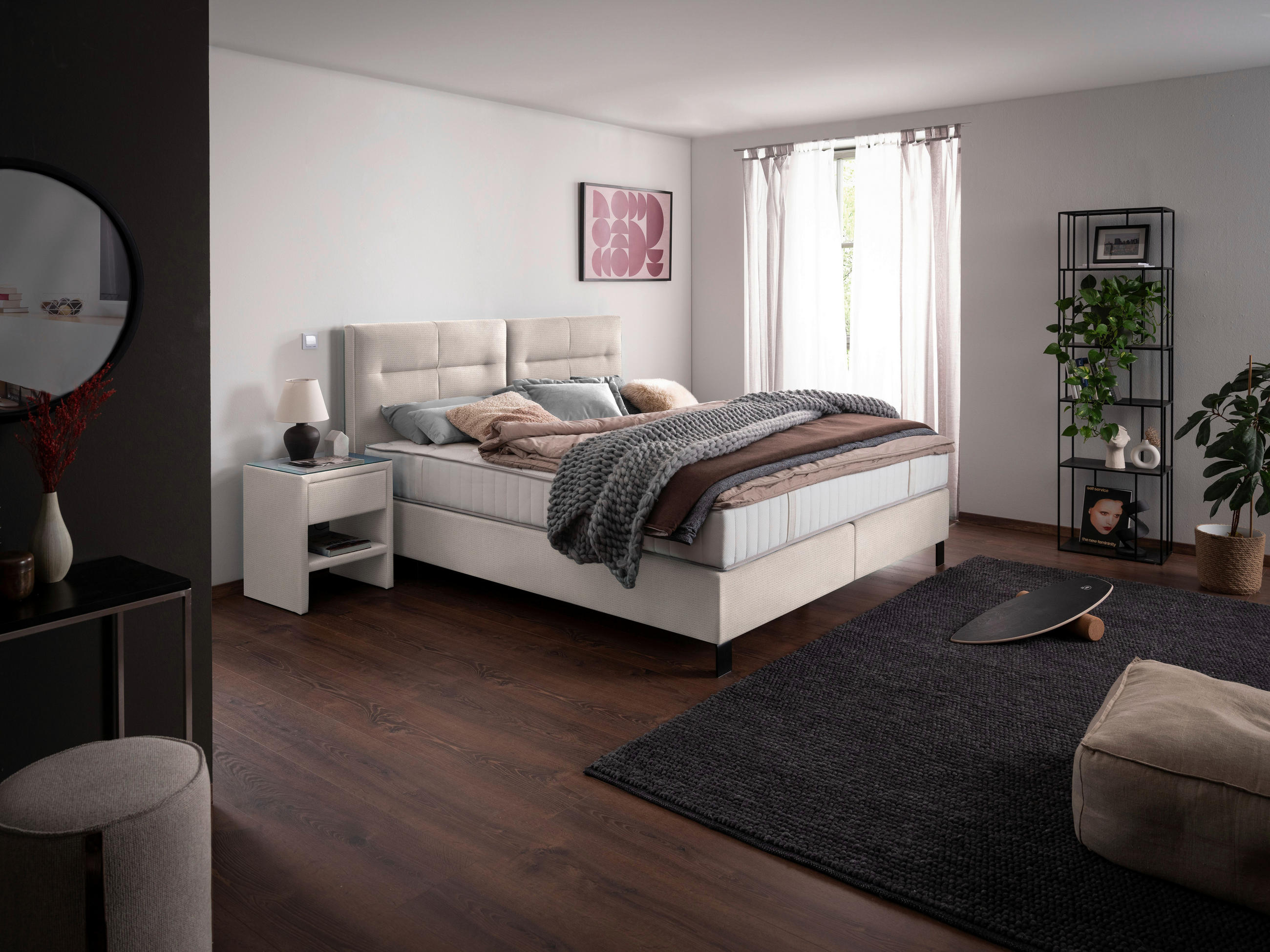 BOXSPRINGBETT 180/220 cm  in Ecru  - Ecru/Schwarz, KONVENTIONELL, Textil/Metall (180/220cm) - Esposa