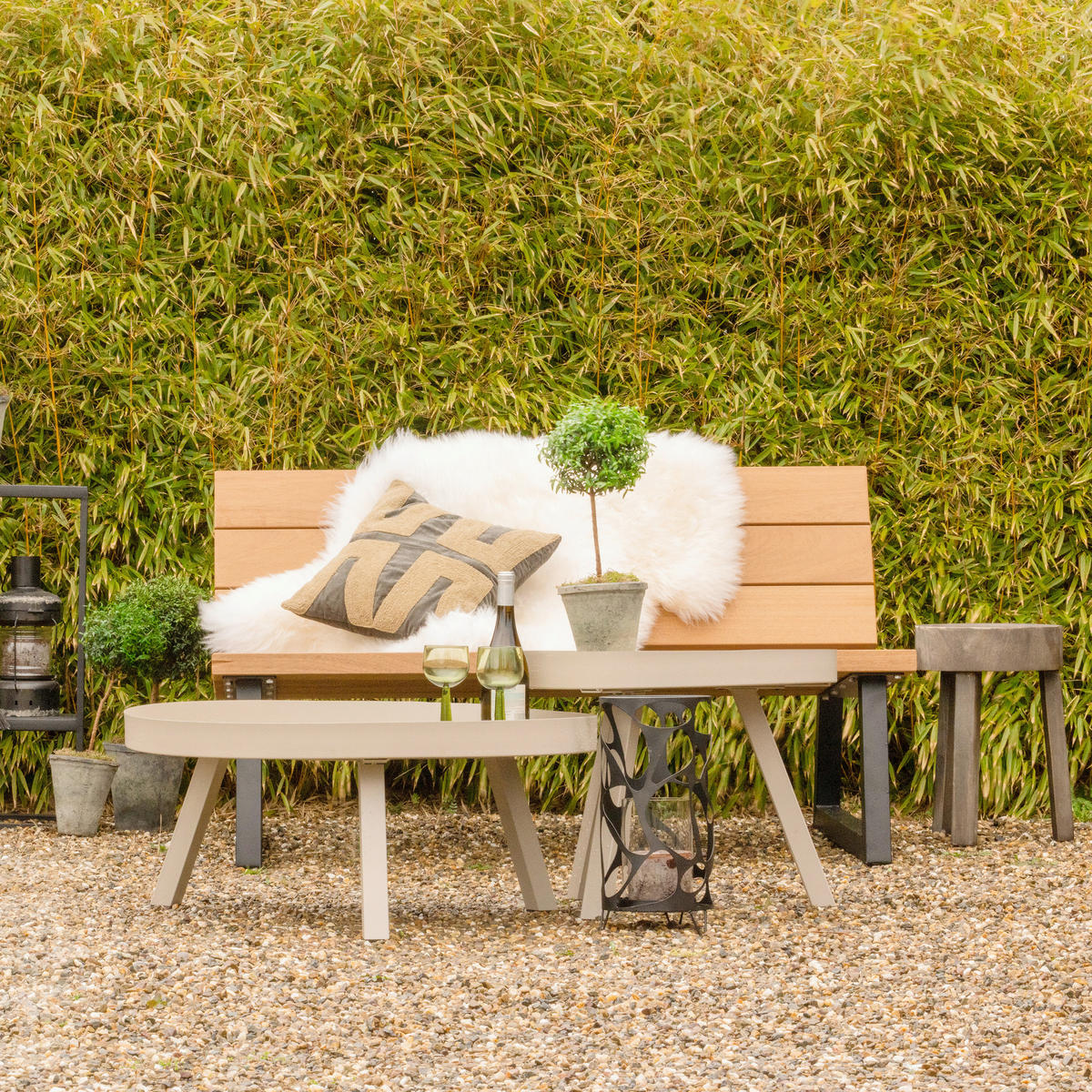 GARTENBANK 138/78/82 cm Abachi   - Schwarz/Naturfarben, MODERN, Holz/Metall (138/78/82cm) - Livetastic