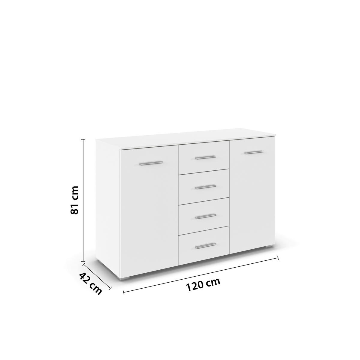 KOMMODE , 120/81/42 cm, 4 Schublade(n)  - Silberfarben/Weiß, KONVENTIONELL, Holzwerkstoff/Kunststoff (120/81/42cm) - home24