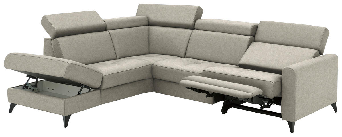 ECKSOFA Flachgewebe Ecru  - Ecru/Schwarz, Konventionell, Textil/Metall (214/276cm) - Beldomo System