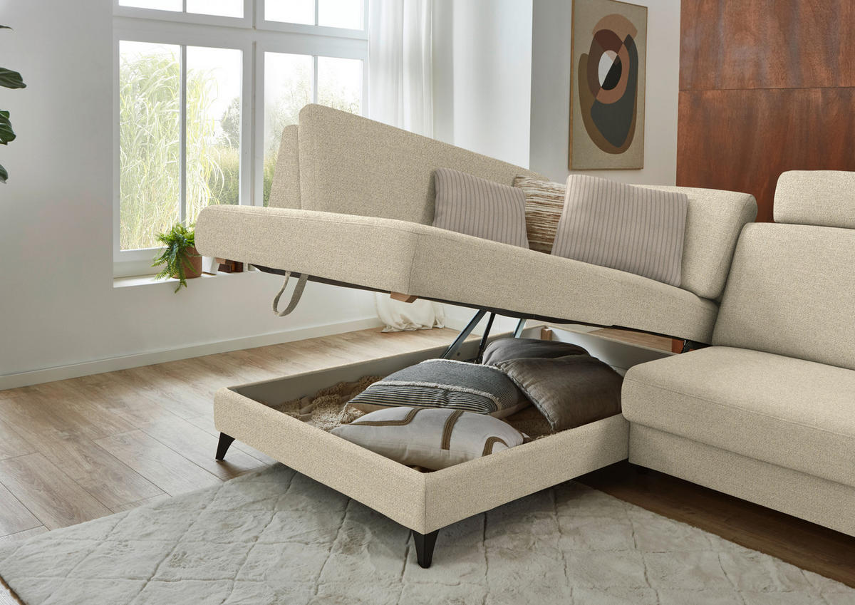 ECKSOFA  Chenille Sandfarben  - Sandfarben/Schwarz, Design, Textil/Metall (182/239cm) - Beldomo Comfort