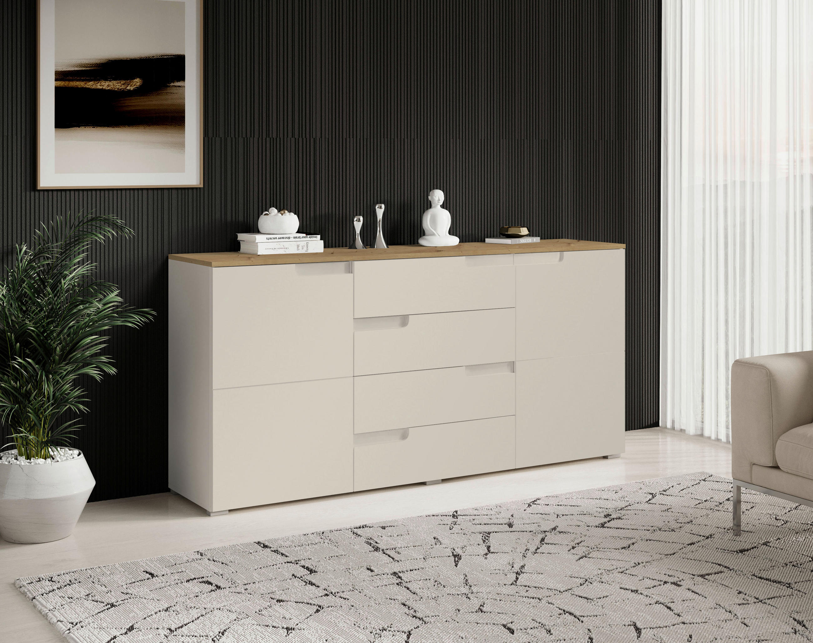 SIDEBOARD in 165/80/40 cm - Kaschmir/Schwarz, Design, Holzwerkstoff/Kunststoff (165/80/40cm) - home24