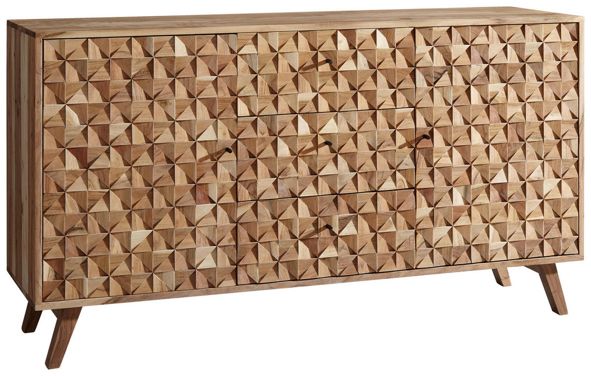 SIDEBOARD  - Schwarz/Akaziefarben, Design, Holz/Metall (140/40/79cm) - MID.YOU