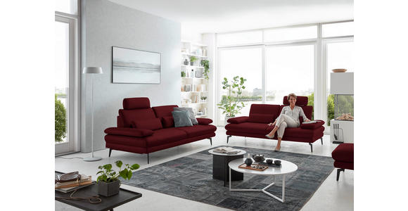 3-SITZER-SOFA in Leder Dunkelrot - Schwarz/Dunkelrot, Design, Leder/Metall (222/86/104cm) - Dieter Knoll