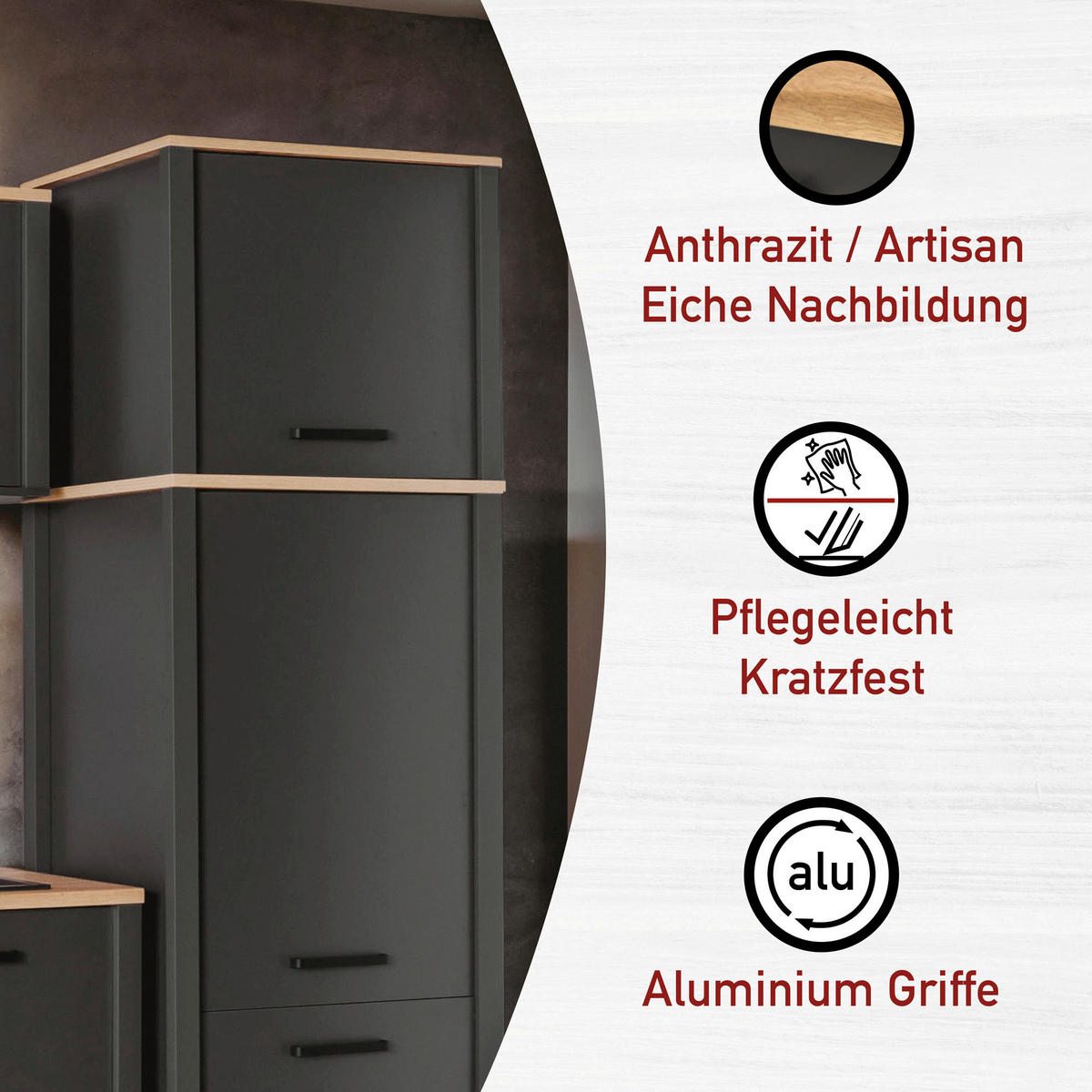 AUFSATZSCHRANK 70/60,5/60 cm   - Anthrazit/Schwarz, MODERN, Holzwerkstoff/Metall (70/60,5/60cm) - home24