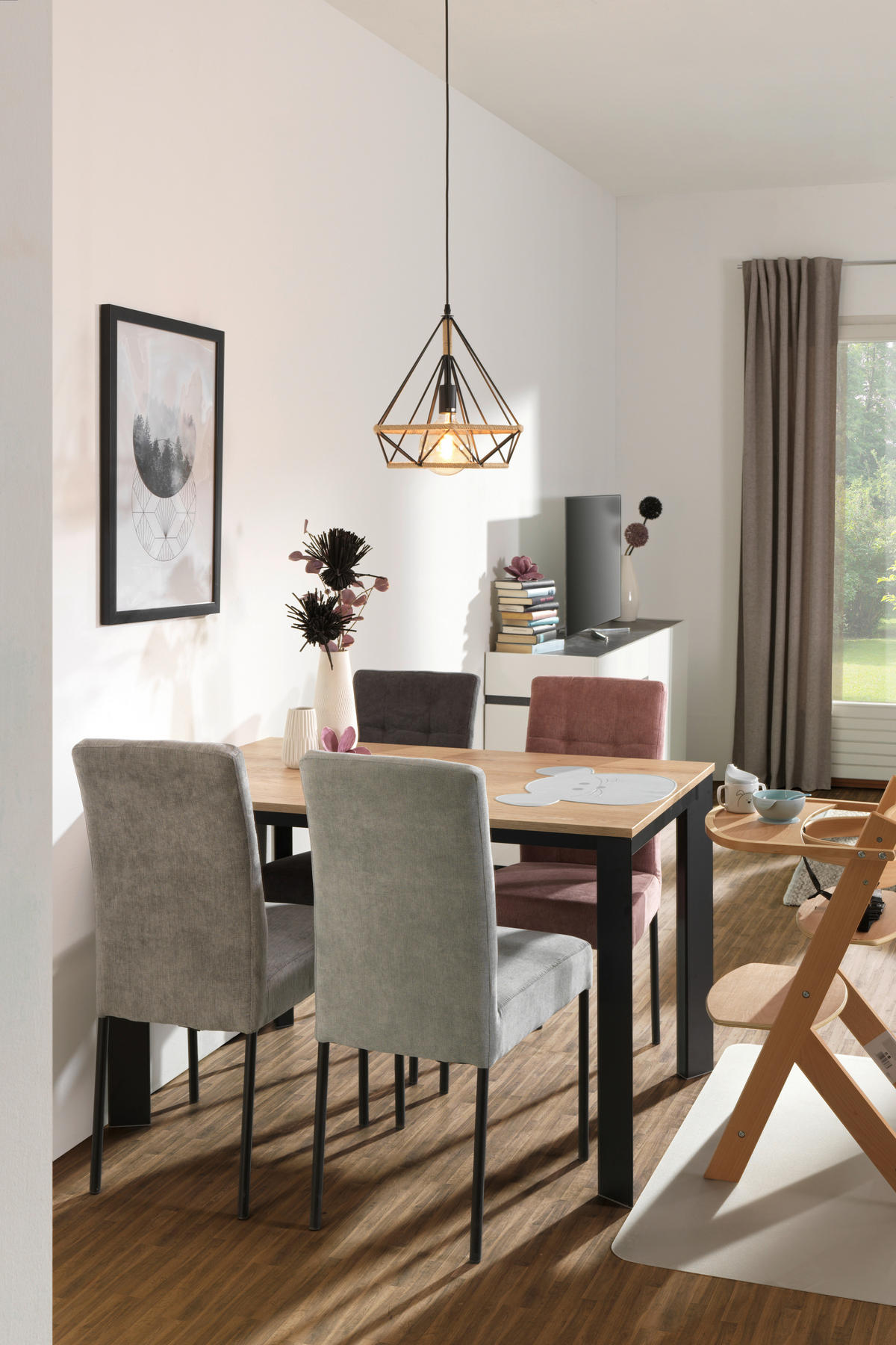 ESSTISCH Schwarz, Eichefarben rechteckig  ausziehbar, in verschiedenen Größen erhältlich, in verschiedenen Holzdekoren erhältlich  - Eichefarben/Schwarz, Design, Holzwerkstoff/Metall (120-180/80/75cm) - home24