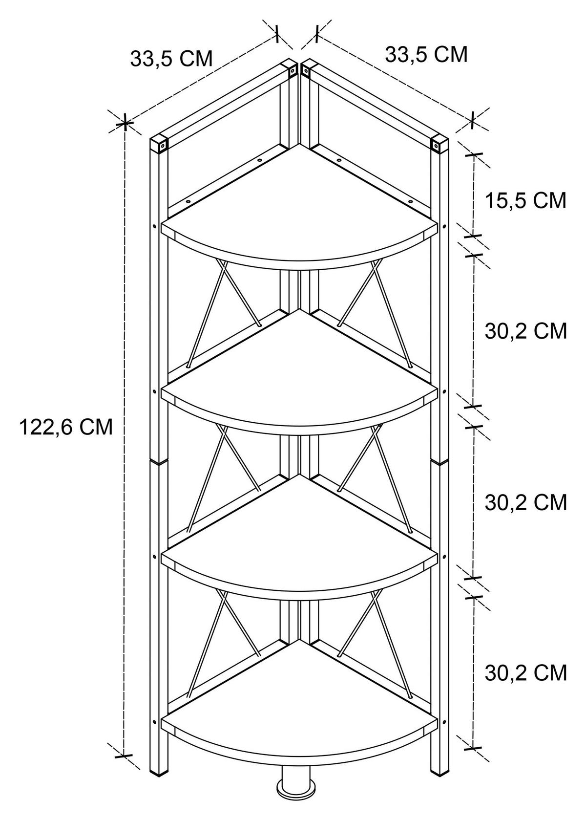 ECKREGAL in 34/123/34 cm Schwarz, Honigeiche  - Honigeiche/Schwarz, Design, Holzwerkstoff/Metall (34/123/34cm) - MID.YOU