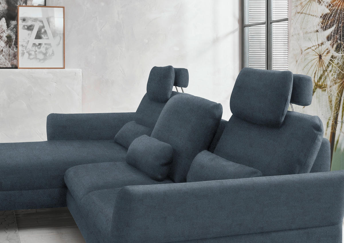 ECKSOFA in Velours Blaugrau  - Blaugrau/Schwarz, Design, Textil/Metall (179/306cm) - Beldomo System