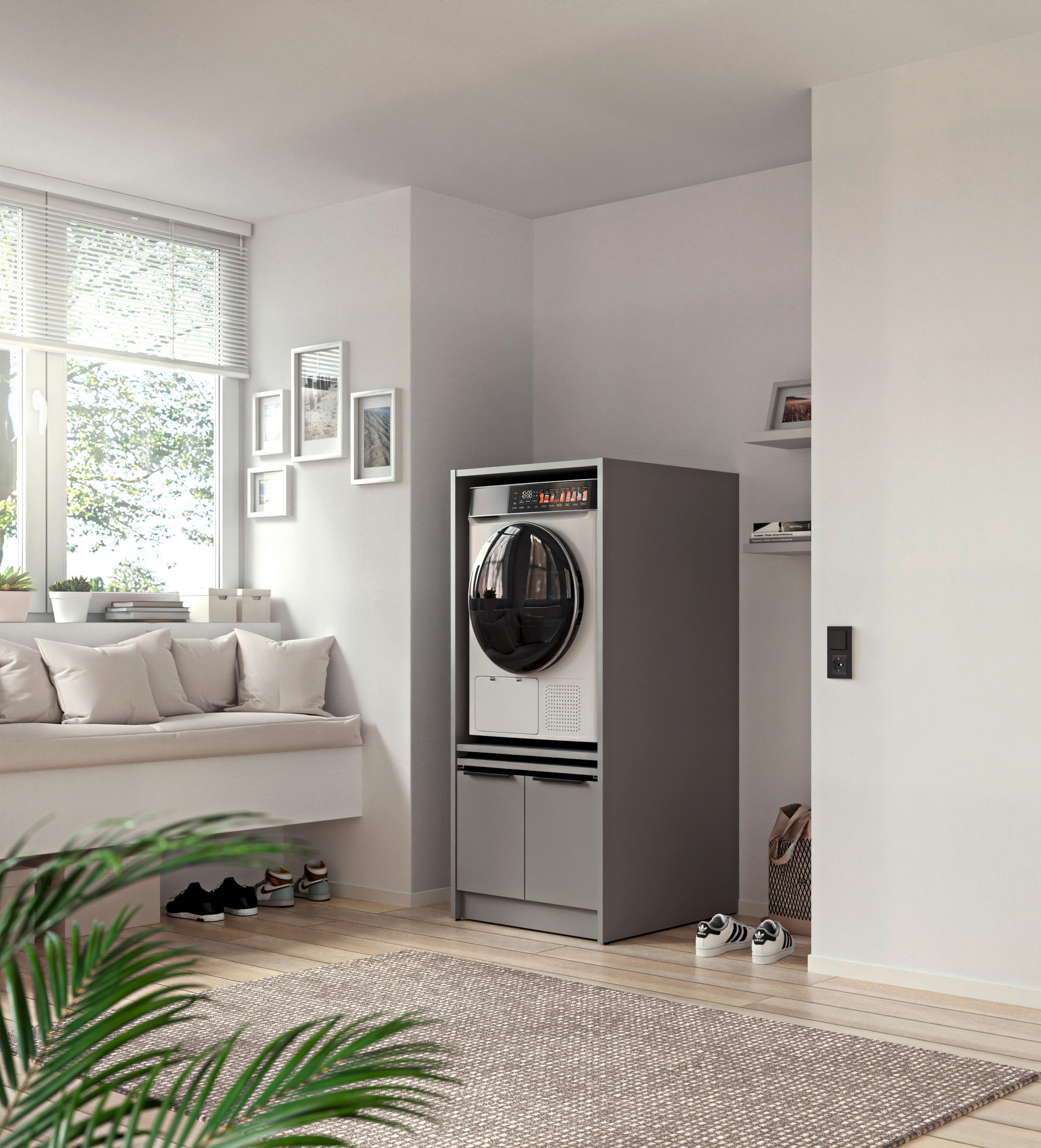 WASCHMASCHINENSCHRANK 70/150/68 cm  in Grau  - Schwarz/Grau, Basics, Holzwerkstoff/Kunststoff (70/150/68cm) - MID.YOU