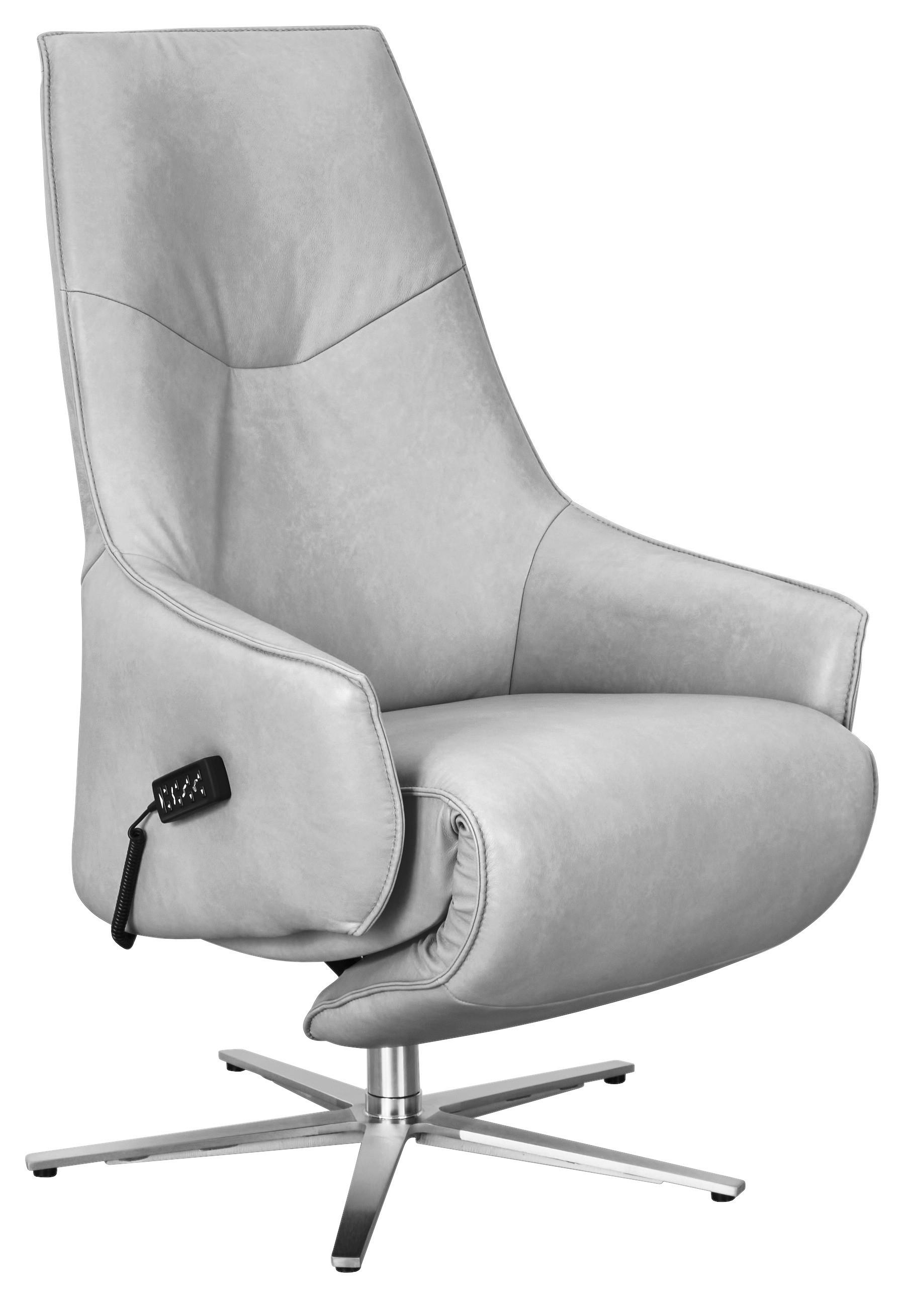 RELAXSESSEL in Leder Hellgrau  - Edelstahlfarben/Hellgrau, Design, Leder/Metall (70/120/88cm) - Himolla