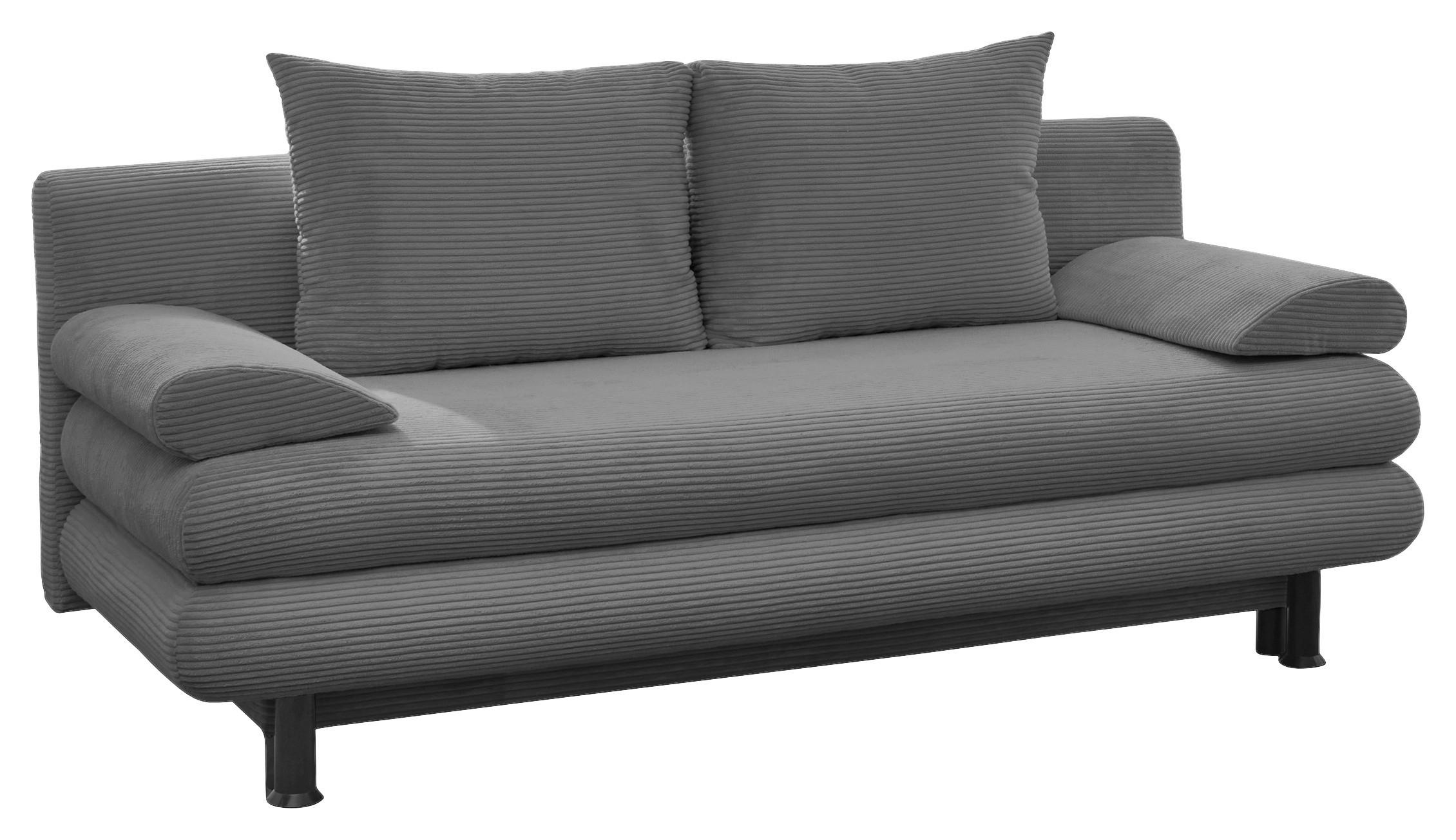 SCHLAFSOFA Cord Grau  inkl. Rückenkissen, Armlehnenkissen, Bettkasten, Schlaffunktion, Rücken echt, Liegefläche im Originalstoff  - Schwarz/Grau, KONVENTIONELL, Kunststoff/Textil (196/77/92cm) - Carryhome