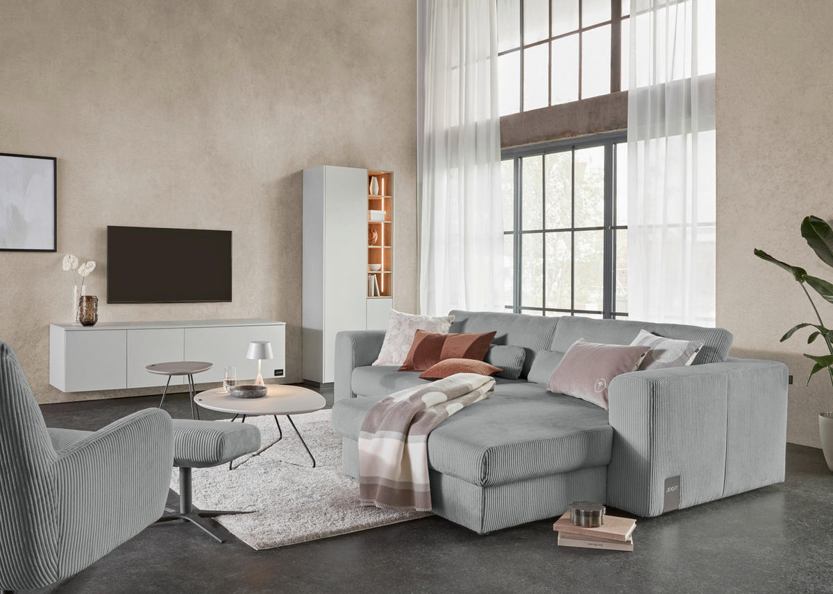 ECKSOFA JOOP Hellblau, Hellgrau Cord  - Hellgrau/Schwarz, KONVENTIONELL, Kunststoff/Textil (269/192cm) - Joop!