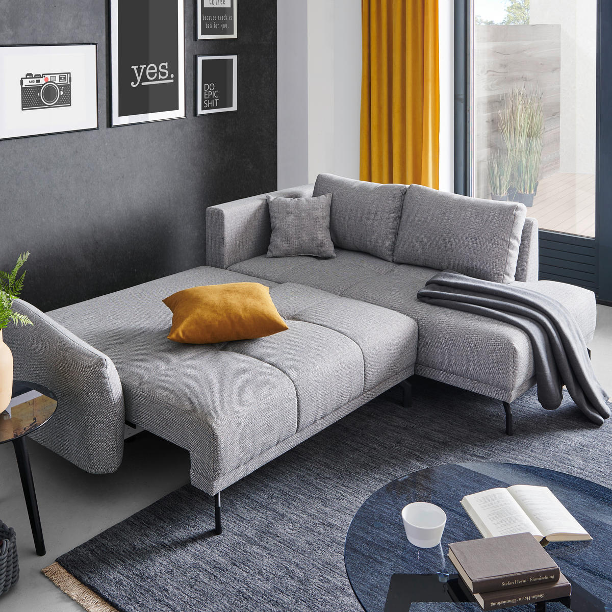 ECKSOFA Dunkelgrau Samt  - Dunkelgrau/Schwarz, LIFESTYLE, Textil/Metall (250/191cm) - Carryhome