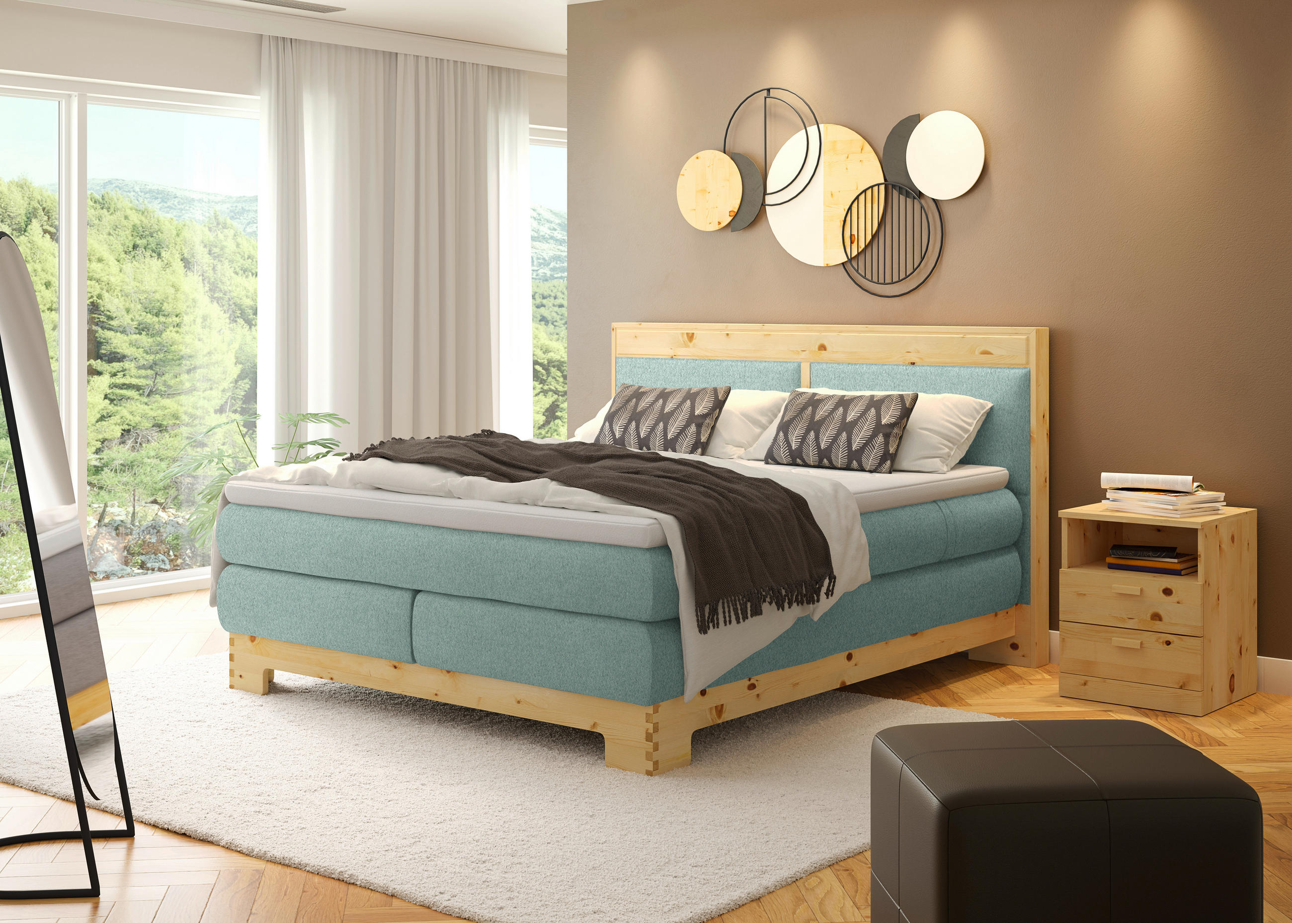 BOXSPRINGBETT 180/200 cm  in Mintgrün  - Mintgrün, Natur, Holz/Textil (180/200cm) - Linea Natura