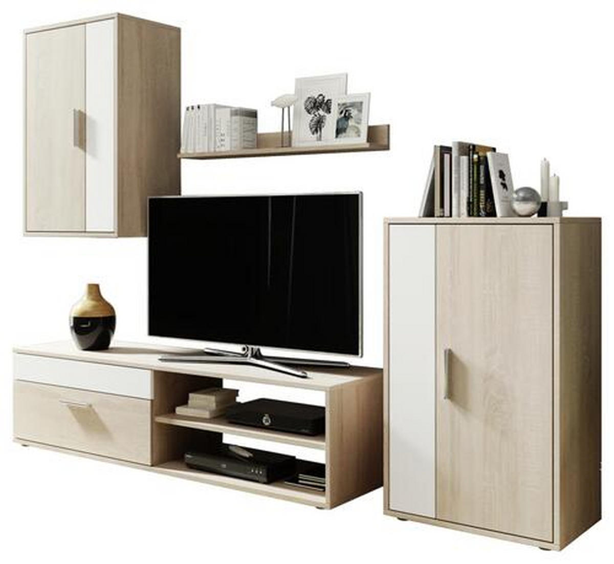 DNEVNI REGAL,  bela, hrast sonoma  - črna/siva, Basics, umetna masa/leseni material (190/150/40cm) - Boxxx
