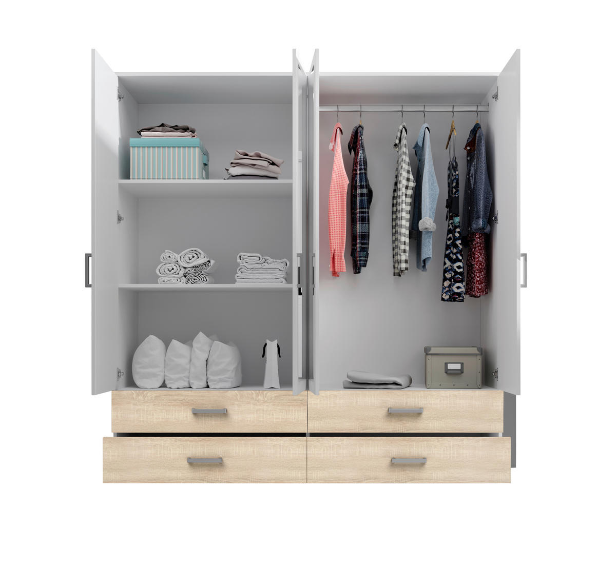 KLEIDERSCHRANK 180/190/51 cm 4-türig Weiß, Sonoma Eiche  - Silberfarben/Weiß, Basics, Glas/Holzwerkstoff (180/190/51cm) - Carryhome
