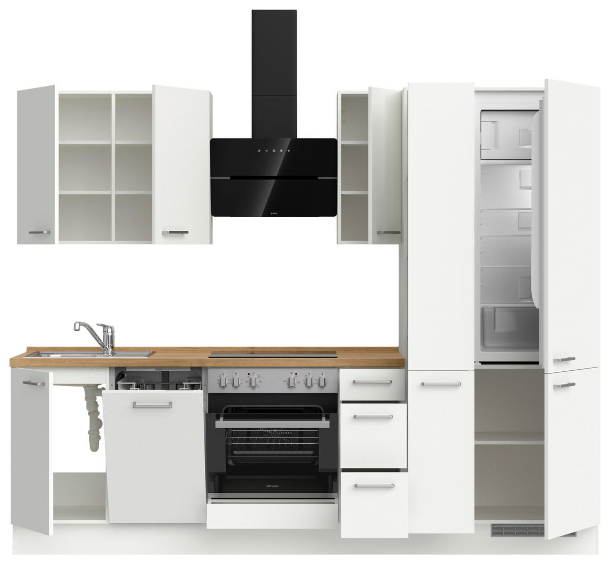 KÜCHENLEERBLOCK 270 cm   in Weiß, Eichefarben  - Edelstahlfarben/Eichefarben, MODERN, Holzwerkstoff/Metall (270cm) - Nobilia