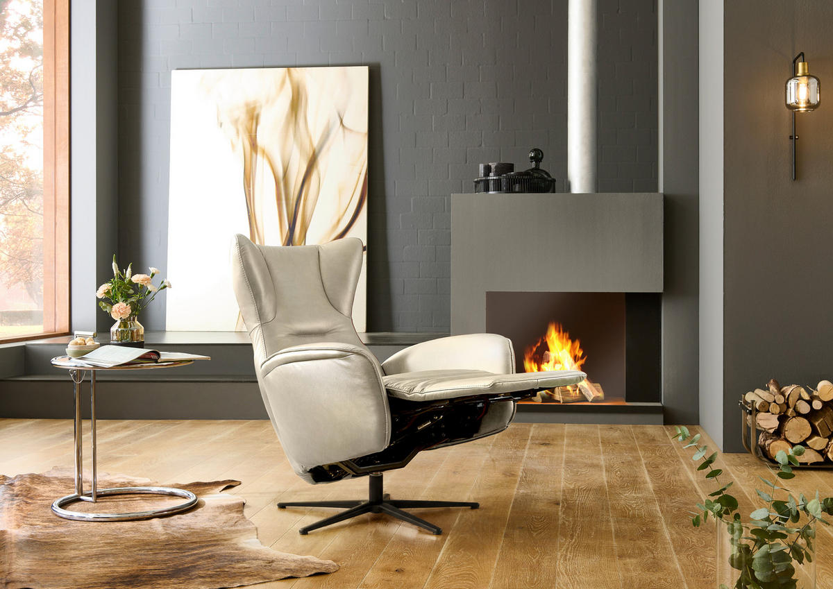RELAXSESSEL Leder Naturfarben  - Schwarz/Naturfarben, Design, Leder/Metall (75/106/86cm) - Valdera