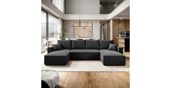 WOHNLANDSCHAFT Anthrazit Cord  - Anthrazit/Schwarz, KONVENTIONELL, Kunststoff/Textil (140/305/140cm) - Carryhome