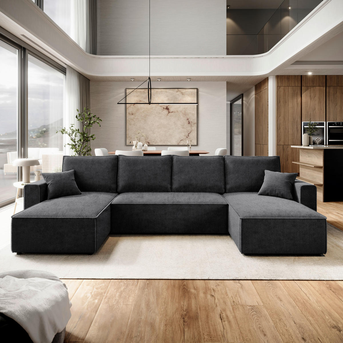 WOHNLANDSCHAFT Anthrazit Cord  - Anthrazit/Schwarz, KONVENTIONELL, Kunststoff/Textil (140/305/140cm) - Carryhome