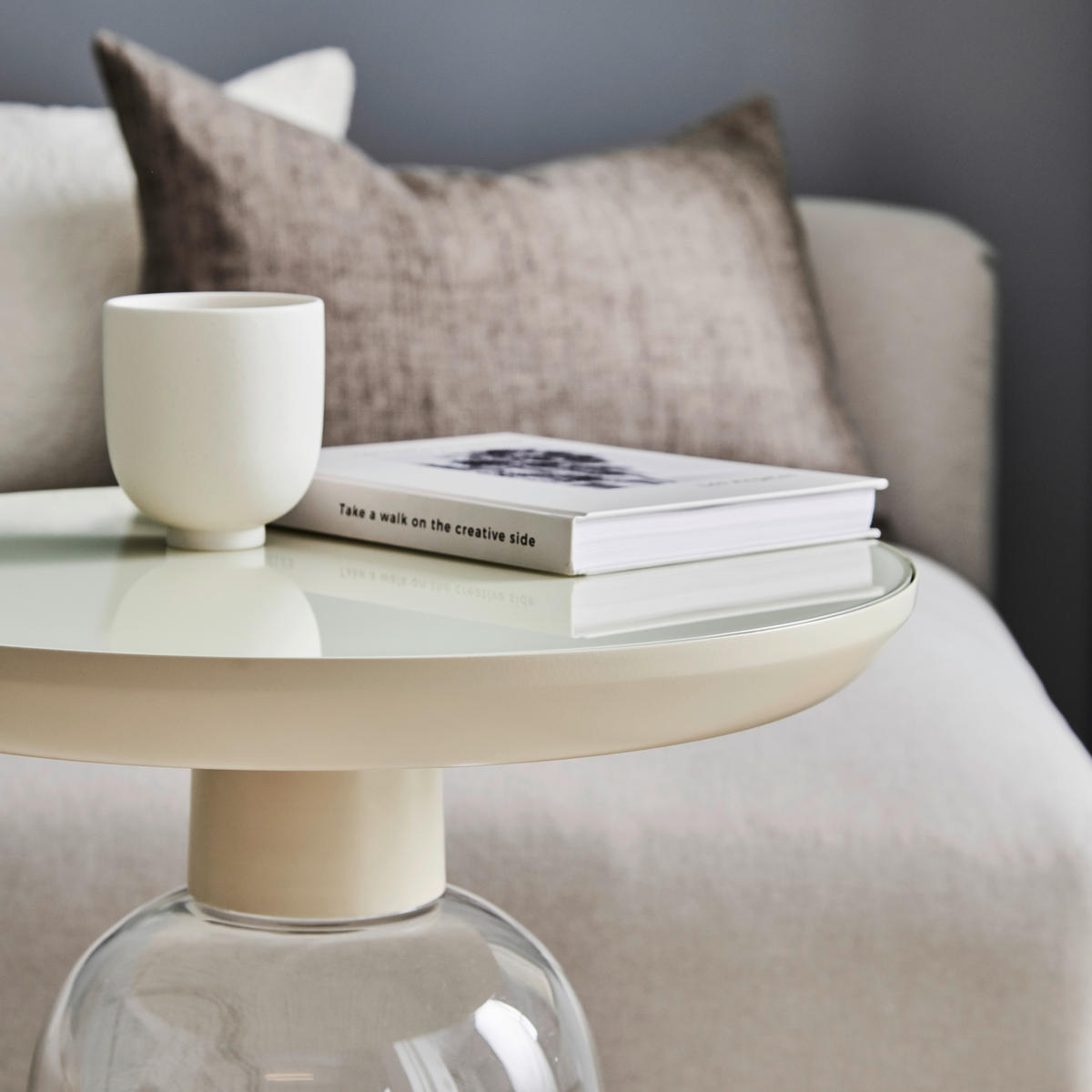 BEISTELLTISCH 50/50/56 cm Transparent, Creme rund  - Transparent/Creme, Design, Glas/Metall (50/50/56cm) - Livetastic