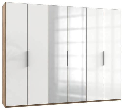 DREHTÜRENSCHRANK 300/236/58 cm 6-türig Eichefarben, Weiß Hochglanz  - Chromfarben/Eichefarben, MODERN, Holzwerkstoff/Metall (300/236/58cm) - MID.YOU