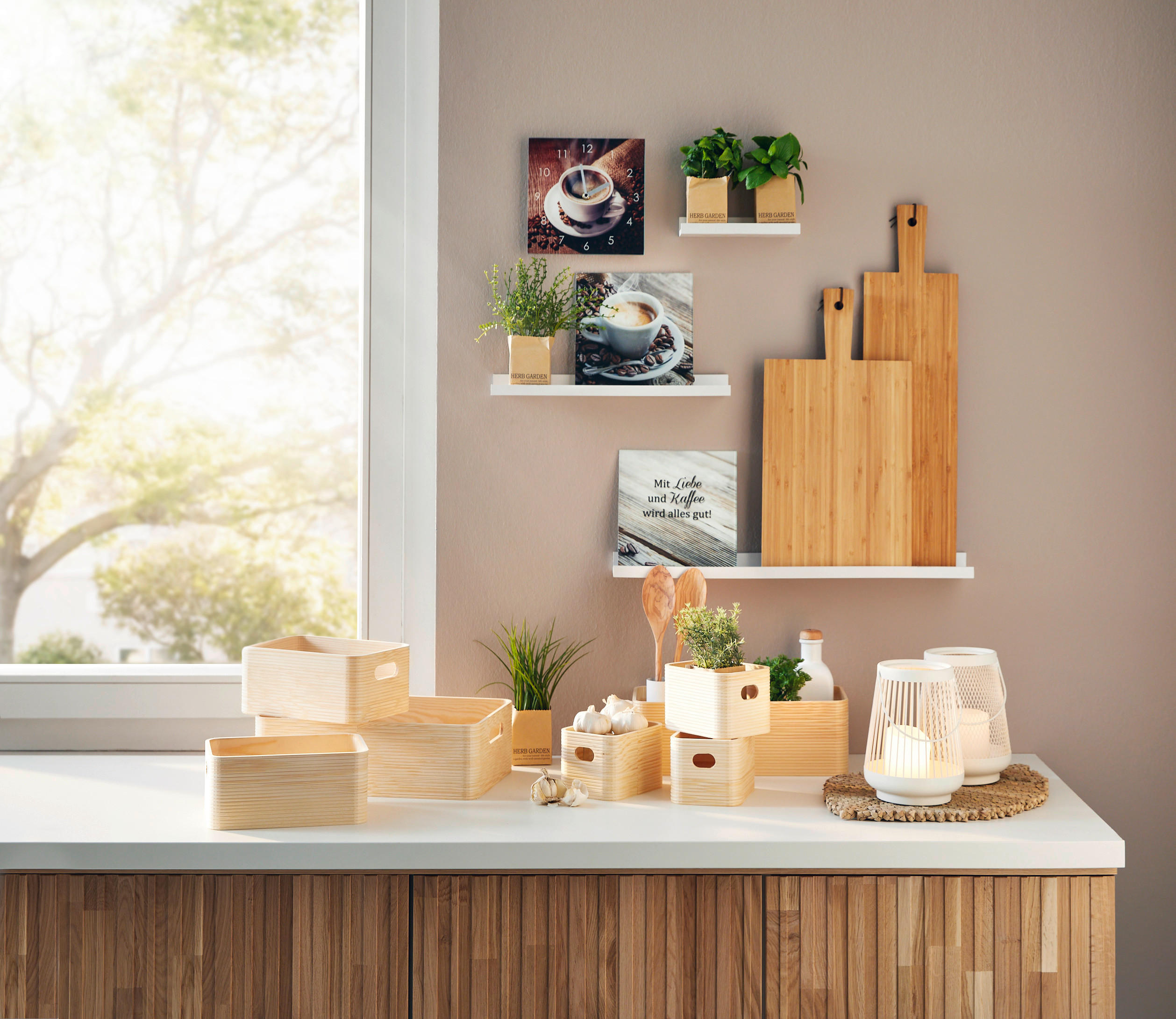 AUFBEWAHRUNGSBOXEN-SET - Naturfarben, Trend, Holz (35/17/12cm) - Ambia Home