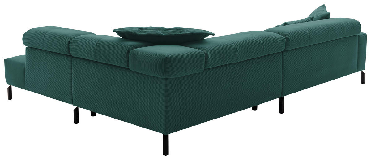 ECKSOFA in Feincord Grün  - Schwarz/Grün, Konventionell, Textil/Metall (311/219cm) - Hom`in